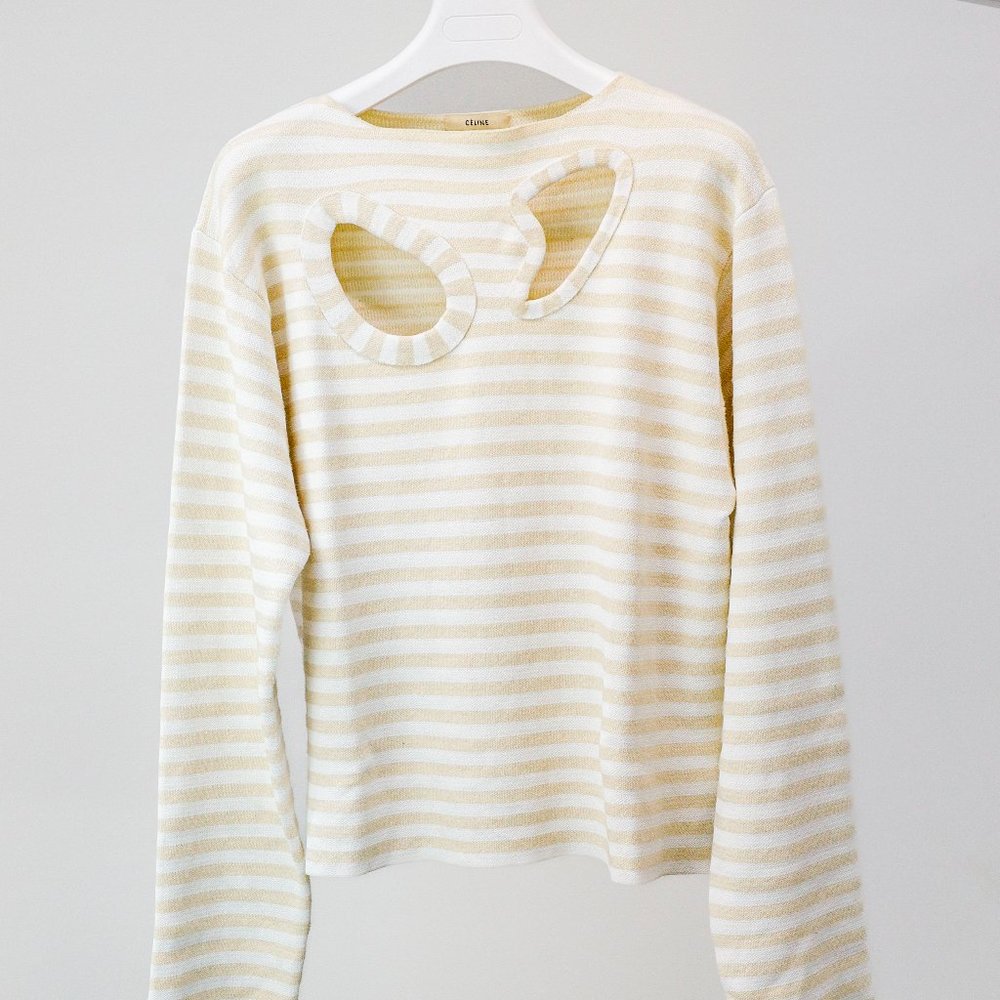 Celine R/17 Beige & White Cutout Striped Sweater